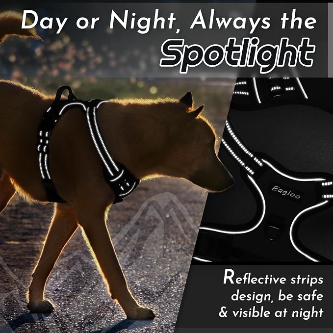 Eagloo Dog Harness for Small Dogs, No Pull Pet Vest with 2 Leash Clips | No Choke with Handle, Adjustable Comfort Fit, Reflective Strips, Easy Walking Control, Black, Small - Image 8