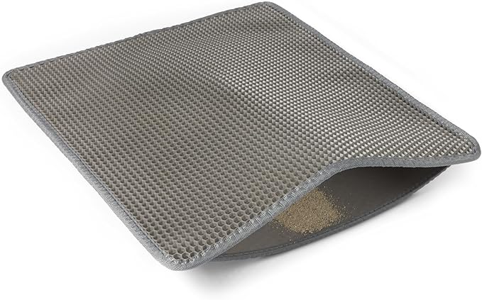 Amazon Basics Double-Layer Cat Litter Mat, Honeycomb Design with Scatter Control, Waterproof & Urine-Proof, Non-Slip Trapper Mat, Soft on Paws, Grey, 30" x 24" by AmazonBasics