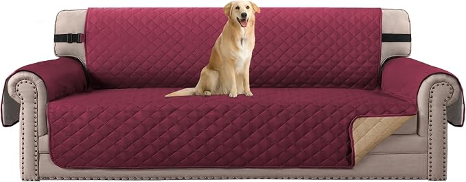 H.VERSAILTEX Reversible Couch Cover for 3 Cushion Couch Water Resistant Sofa Cover Seat Width Up to 78" Washable Furniture Protector Cover for Dogs/Cats/Pets(Oversized Sofa, Red/Tan) by HVERSAILTEX