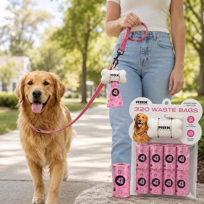 RBX Dog Poop Bags with Leash Holder, 320 Bags, 16 Refill Rolls | Clip-On Dispenser, Durable Leak-Proof, Recyclable Material - Image 8