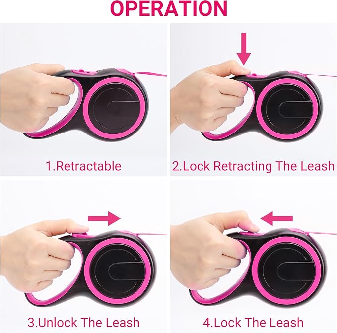 Segarty Pink Retractable Dog Leash, 16ft Heavy Duty Walking Dog Leash for Medium Small Dogs up to 44lb, Anti-Slip Handle 360°Tangle-Free Nylon Tape, One-Handed One Button Lock and Release - Image 5