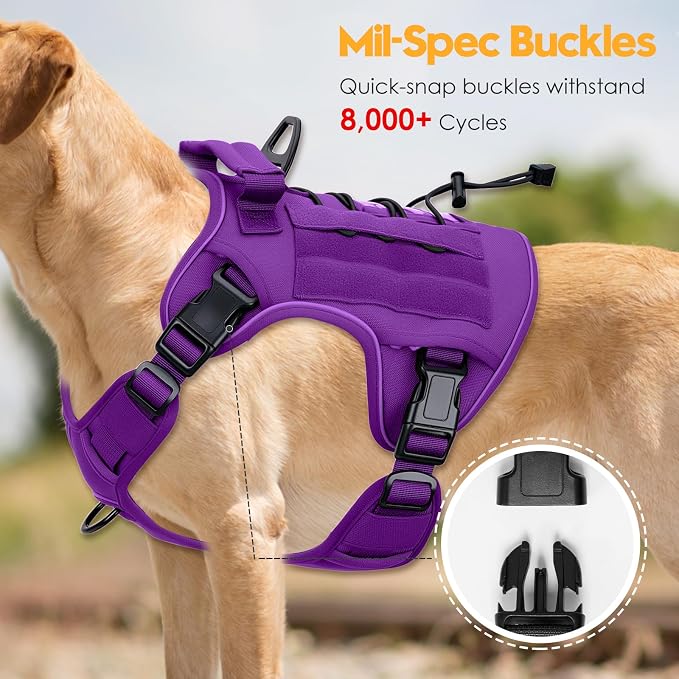 Heavy-Duty Tactical Dog Harness for Large Dogs, No Pull Adjustable Reflective Pet Vest with Molle System, K9 Military-Grade Control for Service Training, Outdoor & 10+ Breeds, Purple, XX-Large - Image 3