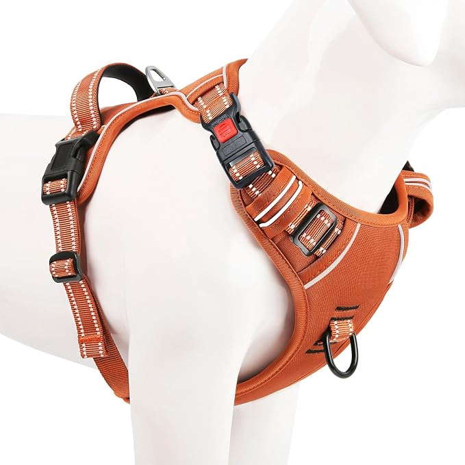 Timos Dog Harness Small Sized, Neck Quick Release with 3 Buckles, Orange, S | Easy On & Off, No Pull No Choke, Adjustable Reflective Soft Padded, Front & Back 2 Clips and Handle for Walking Training - Image 8