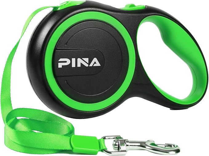 PINA Retractable Dog Leash, 16ft Dog Leash for Small Medium Dogs Up to 44lbs, 360° Tangle-Free Strong Reflective Nylon Tape, with Anti-Slip Handle, One-Handed Brake, Lock - Black Green by PINA