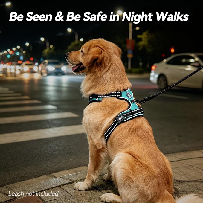 PoyPet No Pull Dog Harness Large with Front Clip & Neck Release Buckle | No Choke, Adjustable Vest, Reflective, Back Clip, Lockable, Soft Padded Handle for Walking Training, XL, Mint Blue - Image 7