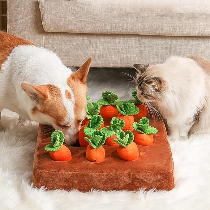 Carrot Dog Toy - Interactive Foraging Puzzle, Treat Hiding Plush Mat, Mental Stimulation Slow Feeder Enrichment Toy for Small Medium Dogs & Cats, Machine Washable by Unknown