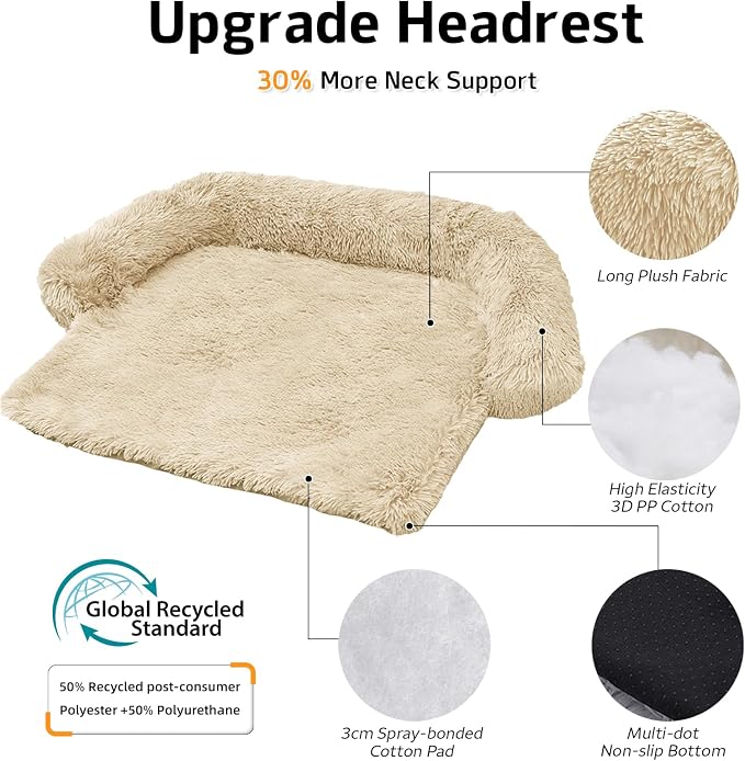 Calming Dog Bed Fluffy Plush Dog Mat for Furniture Protector with Removable Washable Cover for Large Medium Small Dogs and Cats (XS (31"x23.5"x5"), Beige) - Image 2