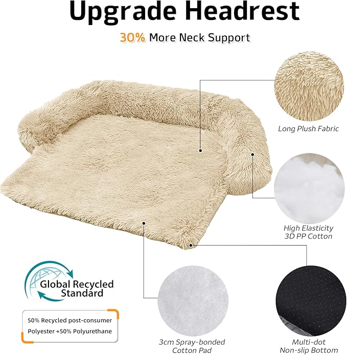 Calming Dog Bed Fluffy Plush Dog Mat for Furniture Protector with Removable Washable Cover for Large Medium Small Dogs and Cats (Medium, Beige) - Image 2