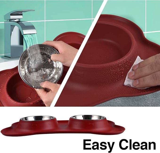 Dog Bowls 2 Stainless Steel Bowl for Pet Water and Food Feeder with Non Spill Skid Resistant Silicone Mat for Pets Puppy Small Medium Cats Dogs - Image 5