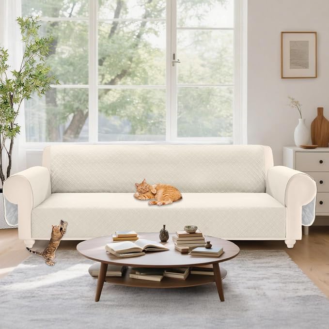 Velvet 100% Waterproof Couch Cover for Dogs Washable Sofa Covers for 3 Cushion Couch Pet Friendly Extra Large Sofa Slipcover Non Slip Furniture Protector with Pockets (X-Large, Light Beige) - Image 6