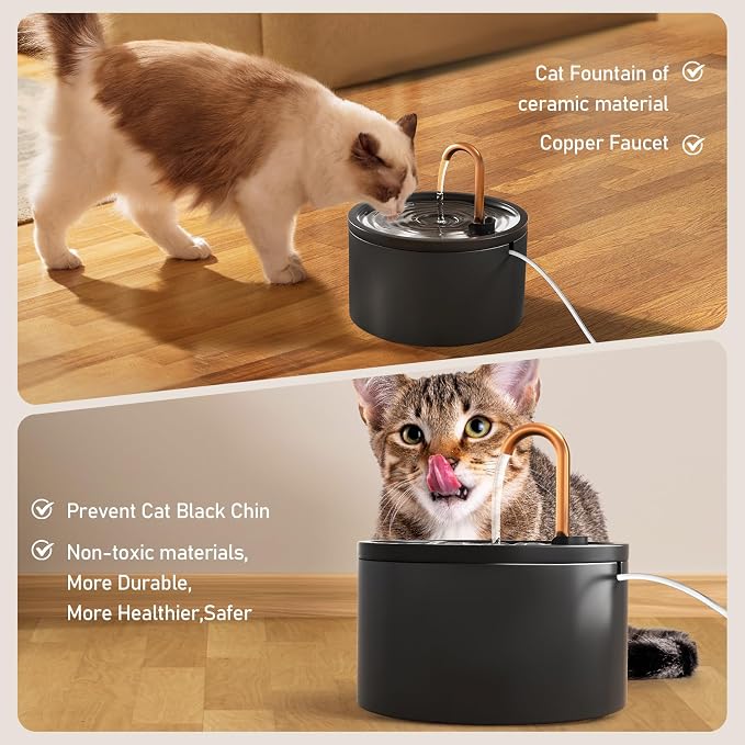 DOOOB Ceramic Cat Water Fountain 2.1L/71oz Ceramic Cat Fountain | Automatic Ceramic Water Fountain for Cats Pet Water Fountain with Ultra-Quiet Pump and 3 Filters & 3 Sponges (Black) - Image 4