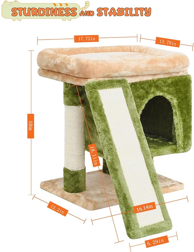 SYANDLVY Small Cat Tree for Indoor Cats, Cat Tower with Scratching Post, Modern Activity House for Large Cats, Condo with Board, Kittens Cave - Image 3