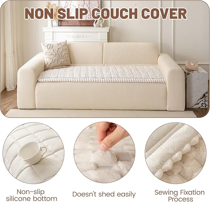 Couch Cover for Dogs Washable, Non Slip Soft Cozy Beige | Pet Friendly, Fuzzy Durable Plush Thick Slipcovers for 3 Cushion Sofa Cover Protector Mat Bed Furniture Couches 27.6"x59.06" - Image 4