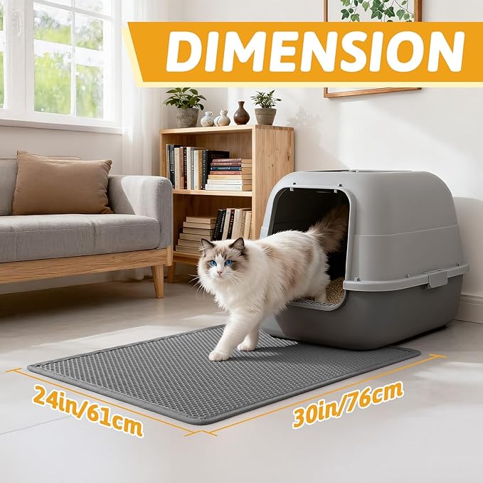 Pieviev Litter Box Mat, Double-Layer Urineproof Design, 30" x 24" Gray | Honeycomb Litter Trapping Mat Captures Scattered Particles to Stop Tracking, Waterproof Base Protects Floors, Easy to Clean - Image 2