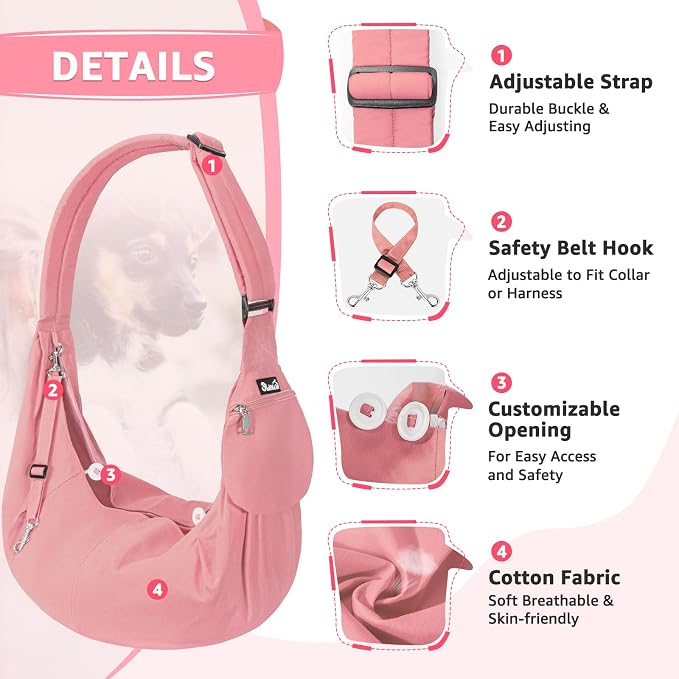SlowTon Dog Carrier Sling - Thick Padded Shoulder Strap Adjustable, Peach S | Dog Carriers for Small Dogs, Puppy Carrier Purse for Pet Cat with Front Zipper Pocket Safety Belt Machine Washable - Image 2