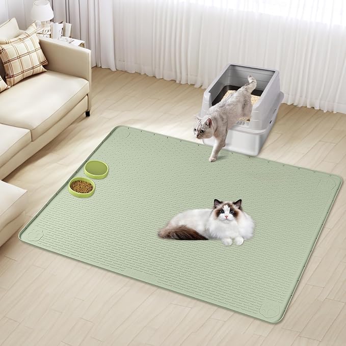 Silicone Cat Litter Mat for Litter Box 57”x40” Large Cat Mat, Green | Waterproof, Non-Slip, Leak-Proof Rug Mat with Lip, Easy to Clean, Extra Large Litter Catcher Mat for Floor - Image 7