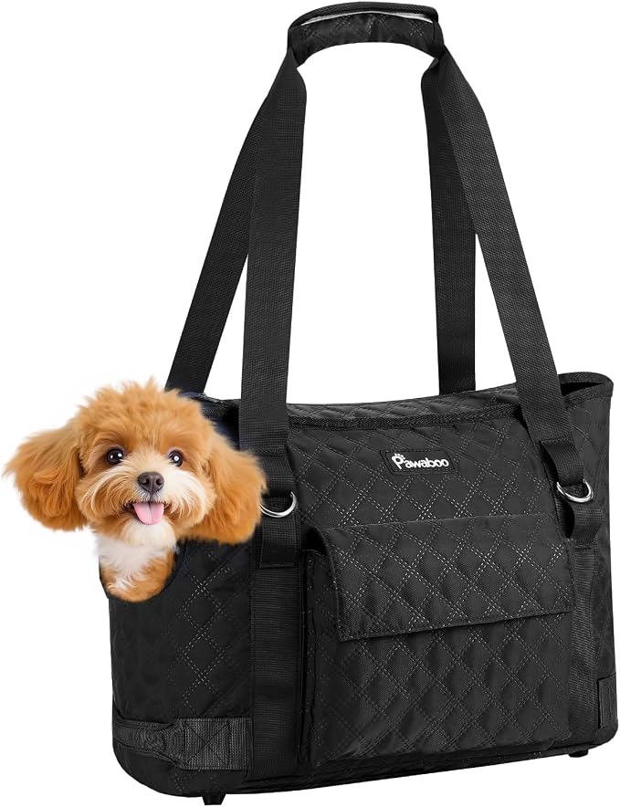 Pawaboo Dog Purse Carrier for Small Dogs with Pocket,Up to 11Lbs | Lightweight & Portable Dog Tote Bag Carrier Purses,Soft Sided Design,Front Pocket for Storage Travel Shopping Black by Pawaboo