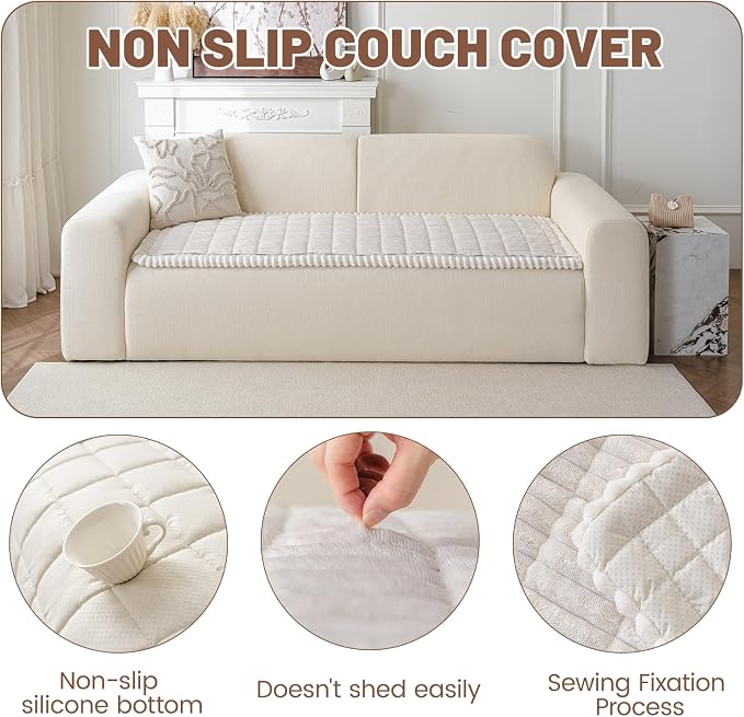 Couch Cover for Dogs Washable, Non Slip Soft Cozy Waterproof White | Pet Friendly, Fuzzy Durable Plush Thick Slipcovers for 3 Cushion Sofa Cover Protector Mat Bed Furniture Couches 27.6"x82.7" - Image 4