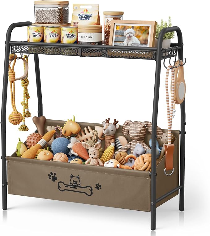 Lomivra Large Dog Toy Basket (23.6"x11.2"x9.7"), Dogs Toy Bin with Storage Organizer, Trapezoid Toy Box for Dog Stuff Accessories, Pet Toy Storage Holder Chest for Cat Dogs Essential Supplies（Brown） by Lomivra
