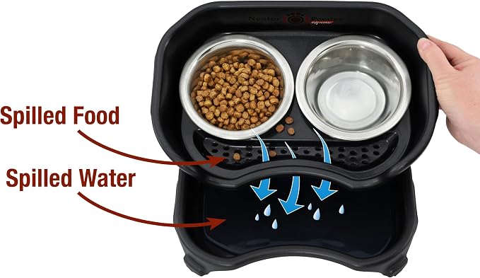 Neater Feeder Express Mess Proof Dog Bowls Elevated for Small Breed – Made in USA – No Spill Raised Slow Feeder Elevated Dog Bowl Stand, Stainless Steel Food and Water Bowl Set, Black - Image 3