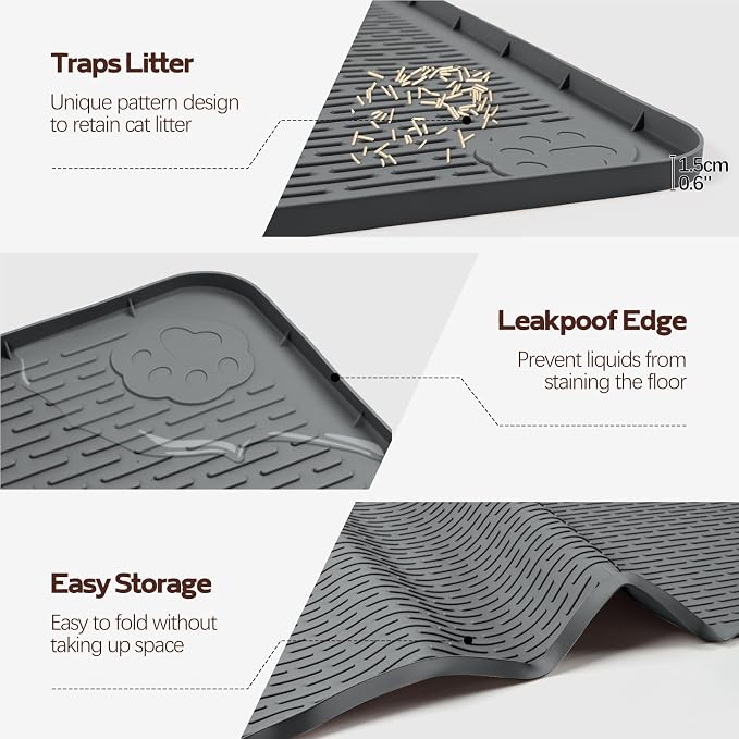 Silicone Cat Litter Mat for Litter Box 50”x35” Large Cat Mat, Dark Grey | Waterproof, Non-Slip, Leak-Proof Rug Mat with Lip, Easy to Clean, Extra Large Litter Catcher Mat for Floor - Image 3