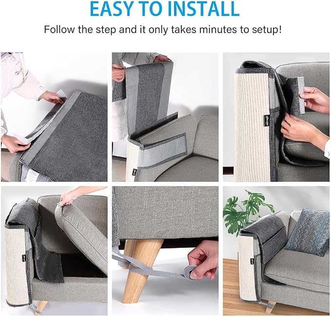 NATUYA Cat Scratch Furniture Couch Protector - Large Sisal Cat Scratching Pad Sofa Corner Arm Shield, Cat Scratcher for Sofa (All Gray, Right) - Image 7