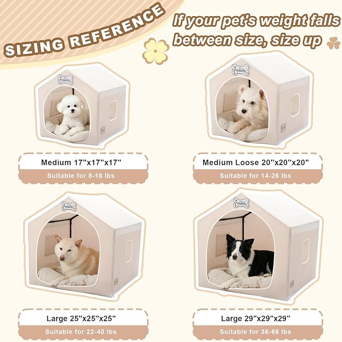 Indoor Dog House with Frame,Cute Dog Tent Bed with Cover Cave,Beige | Breathable,Washable,and Foldable House, Suitable for 8-16 Lb Puppy and Cats, Medium (17"×17"×17"),Inside Dog House - Image 7