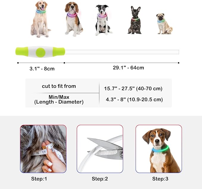 Light Up Dog Collar, USB Rechargeable, LED, Green+Blue | Cuttable TPU, Waterproof, Night Walking, Night Safety, Glow in the Dark, Small Medium Large Dogs, Camping, Outdoor - Image 4