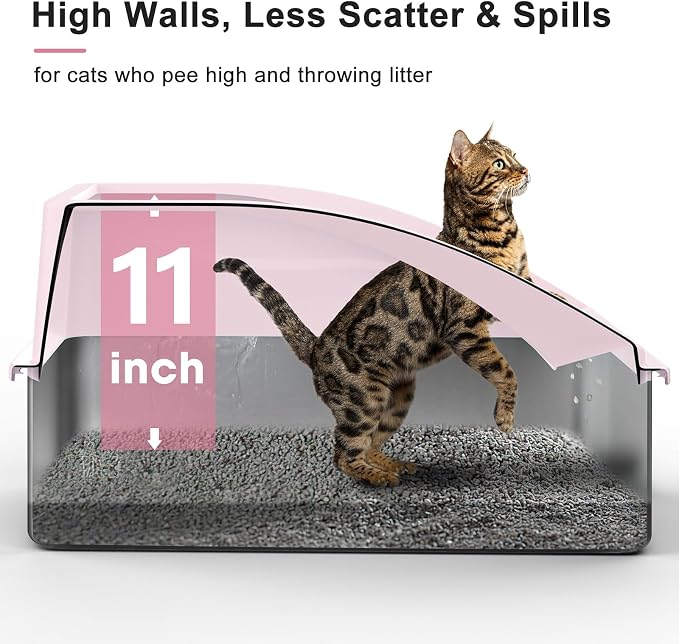 AIPERRO Stainless Steel Litter Box | XL Metal Cat Litter Boxes with Lid | Enclosed High Sided for Big Cats | Anti-Urine Leakage, Non-Stick, Easy to Clean with Litter Mat & Metal Scoop | Cute Pink - Image 2