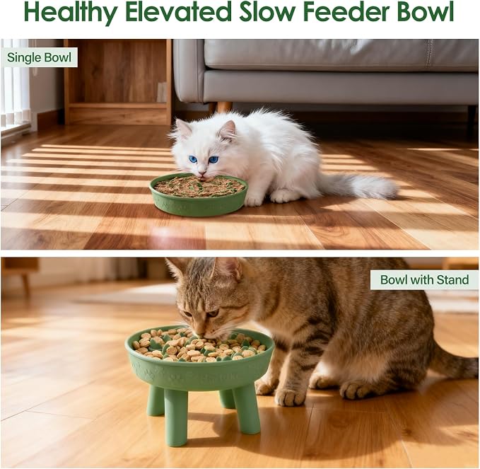 Silicone Slow Feeder Cat Bowl with Detachable Stand, Green | Elevated Cat Bowls for Dry and Wet Food, Non-Slip Puzzle Food Bowl for Puppies & Cats, Digestion Anti Vomit - Image 7