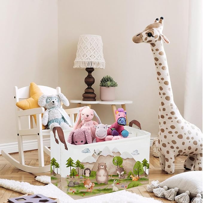 Sanjiaofeng Rectangular Forest Animals Kids Laundry Basket Animal Hamper for Nursery Waterproof folding Kids Storage Basket Woodland Animals Room Decor Books Box Gift Baskets(Mountain animal) - Image 6