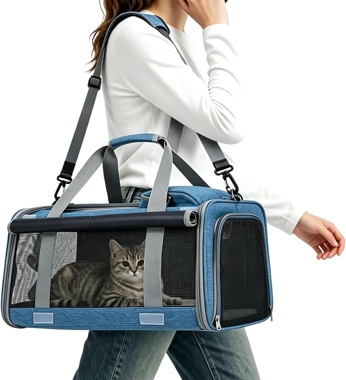 Pet Carrier for Medium-Small Cats, Collapsible Cat Carrier and Soft-Sided Pet Carrier for Medium Big Cats and Puppy Up to 17lbs, 2-Way Entry with Privacy Cover, Travel Bag L18.9”X11.42”X11.42” by TuffYuki