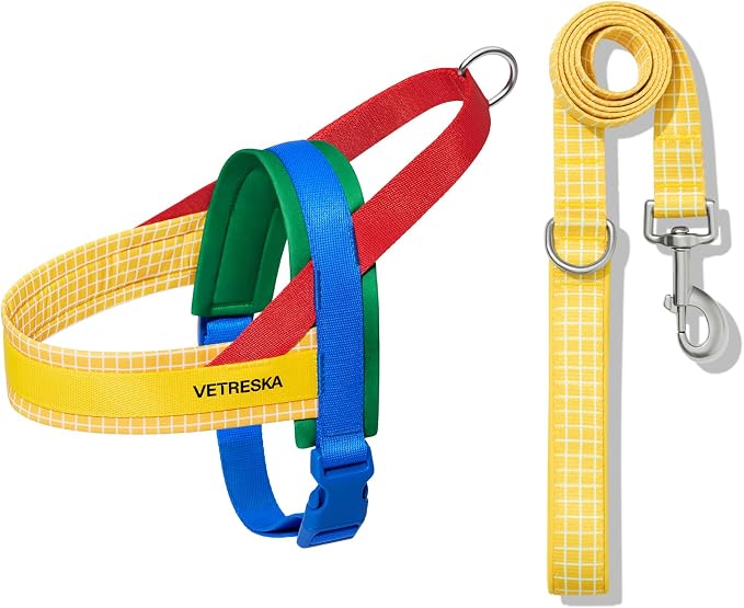 VETRESKA MoMA Dog Harness and Leash Set, Easy Walk Dog Harness (Yellow, L) | for Large Dogs, No Pull Puppy Harness for Walking and Training, Adjustable, Take Control & Anti-Twist Pet Lead Combo by VETRESKA
