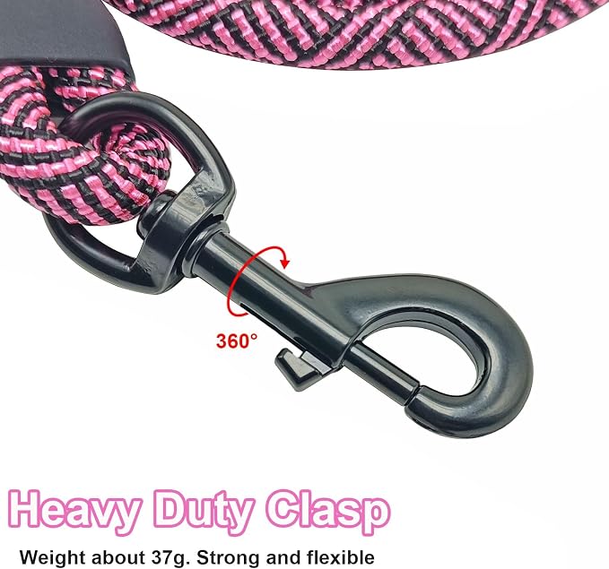 MayPaw 8ft Rope Dog Leash for Large Medium Dogs Soft Handle Dog Lead | 1/2-In Thick Lead, Soft Padded Handle Strong Nylon Pet Leash, 15+ Colors (1/2" * 8', Pink Black) - Image 2