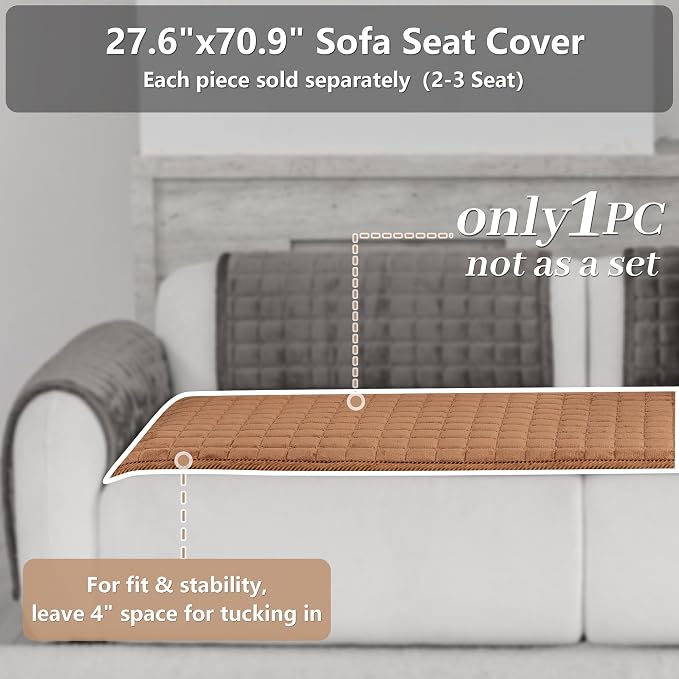 Velvet Washable Couch Cover for Dog,L Shape Sofa Cover for Pets. | 27.6"x70.9", Brown,Sectional Couch Cover,Soft Velvet,Non-Slip,Furniture Protector,quilted - Image 2