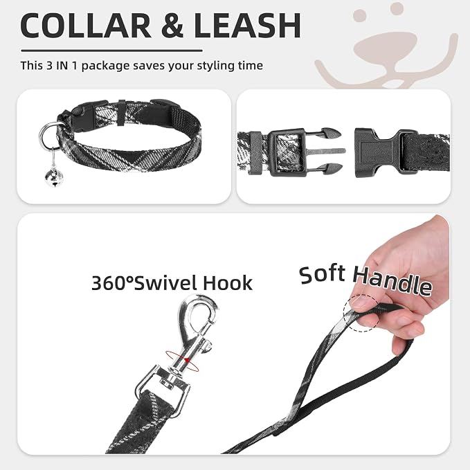 PUPTECK Dog Harness, Collar and Leash Set No Pull for Small Medium Sized | Plaid Puppy Step-in Escape Proof Reflective No Choke Pet Cat Adjustable Walking Vest - Image 4