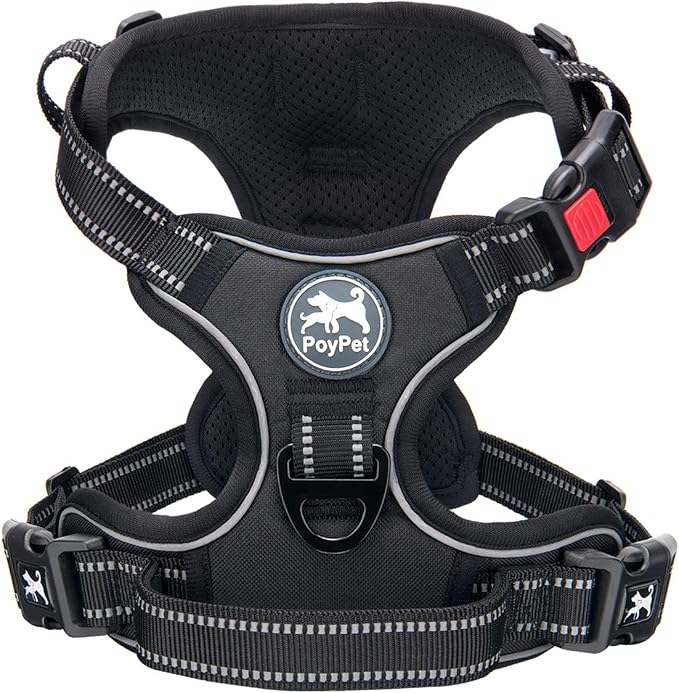 PoyPet No Pull Dog Harness Small with Front Clip & Neck Release Buckle | No Choke, Adjustable Vest, Reflective, Back Clip, Lockable, Soft Padded, Easy Control Handle for Walking Training, S, Black by PoyPet