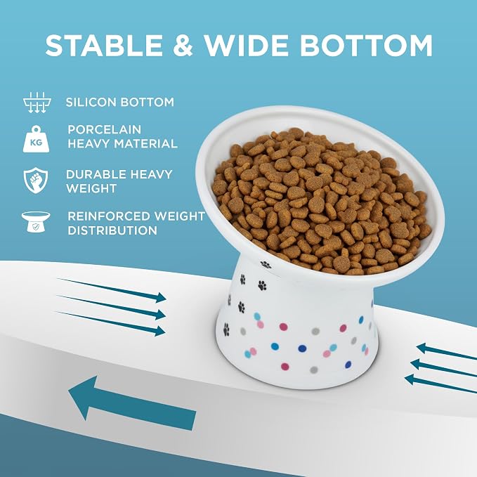 Necoichi Ceramic Elevated Food Bowl, 15° (Colorful Dots, Extra Wide Tilted) - Image 6