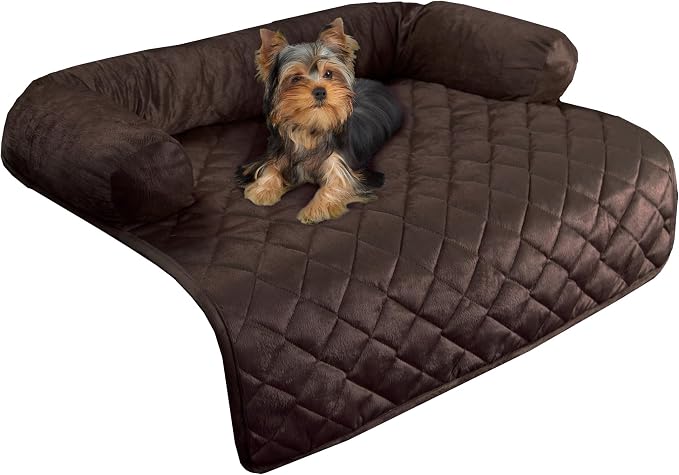 Couch Cover for Dogs - 30x30.5 Pet Furniture Protector with Memory Foam Bolster, Quilted Fabric, and Water-Resistant Base Layer by PETMAKER (Brown) by PETMAKER