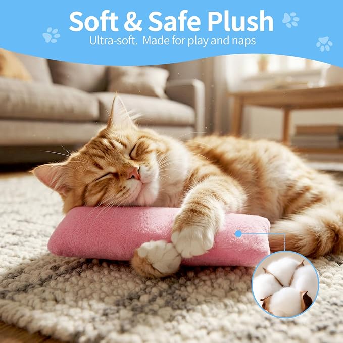 WOUSEDO Catnip Plush Pillows Toys 3 Pack, Crinkle Sound and Catnip Inside | Soft and Durable, Interactive Indoor Cat Kicker Toy for Kitten, Promotes Cat Exercise & Play, Companion for Indoor Cats Toy - Image 6