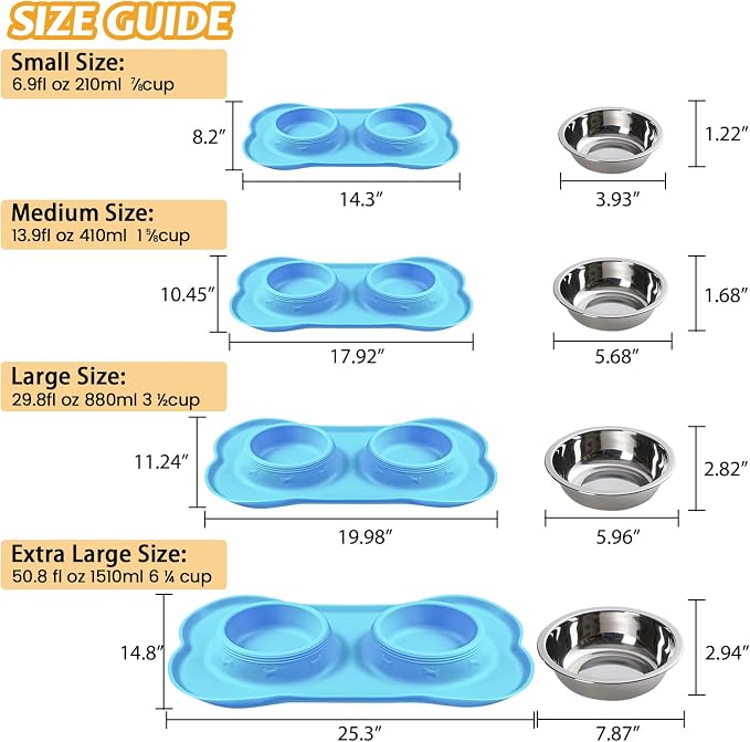 Hubulk Pet Dog Bowls 2 Stainless Steel Dog Bowl with No Spill Non-Skid Silicone Mat + Pet Food Scoop Water and Food Feeder Bowls for Feeding Small Medium Large Dogs Cats Puppies (Small, Turquoise) - Image 4