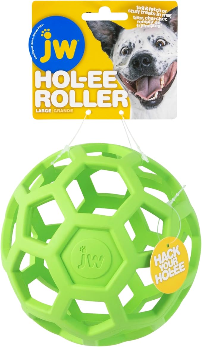 JW Pet HOL-ee Roller, Natural Rubber, Large 5.5in, Colors May Vary | Puzzle Ball Design Dog Toy for Interactive Play and Chasing Fun - Image 4