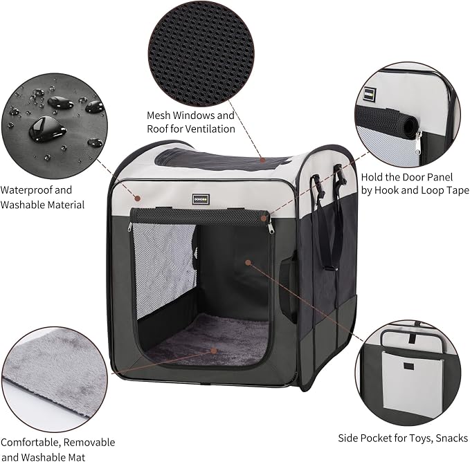 DONORO Dog Kennels and Crates for Medium Dogs, Portable Pop Up Indoor Pet Cage with Sturdy Wire Frame, Collapsible Travel Crate Soft Sided Cat Bag Escape Proof (Gray, 36.0" L x 23.0" W x 28.0" H) - Image 2