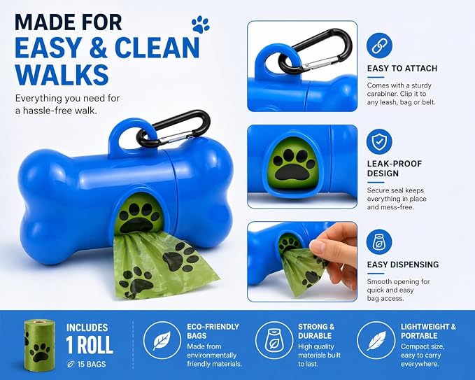 Dog Poop Bag Dispenser with Leash Clip, Portable & Leak-Proof Waste Bag Holder for Dogs, Durable Lightweight Design, Easy Pull Opening, Includes 1 Roll, Ideal for Walking & Travel. - Image 6