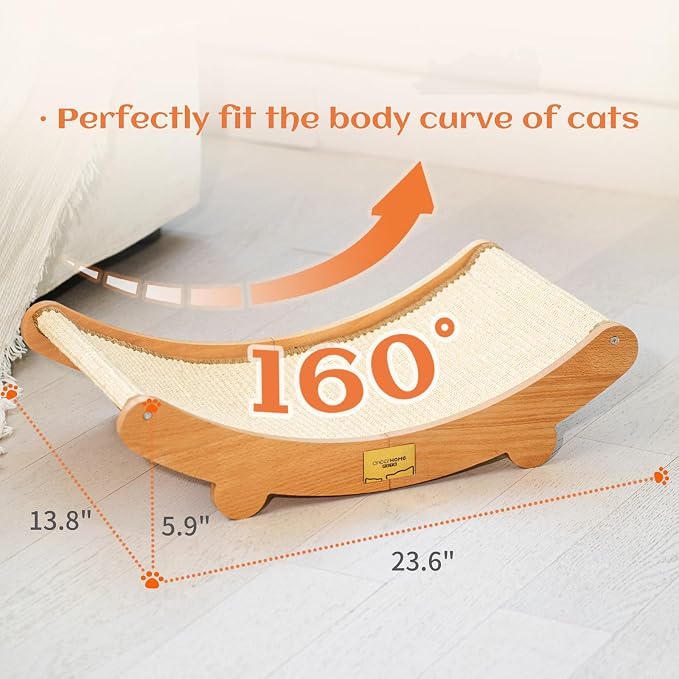 Sisal Cat Scratcher Bed Indoor Wooden Cat Furniture (Large) | Cat Hammock For Scratching Pad And Lounge. Natural Sisal Scratch Post. Space-Saving Cat Chair Design. Indoor Multi-Cat Home - Image 3