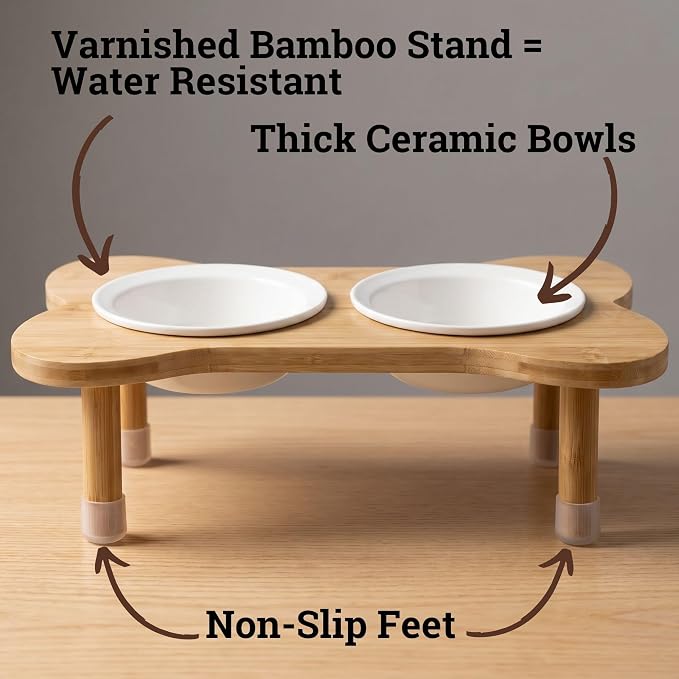 Elevated Dog Bowls for Small Dogs, Set of 2 Ceramic Dog Bowls with Stand | Screw-in Bamboo Legs, Pre-Drilled Holes, Anti-Slip Bamboo Stand, Easy to Assemble, Set of 2 Dog Bowls for Dogs up to 20 lbs - Image 2