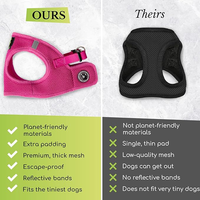 EcoBark Step in Dog Harness, Reflective & Adjustable Mini Body Halter Vest | Eco Friendly Teacup Dog Harnesses For XXS, XS & Small Dogs, Tiny Soft Mesh Toy Breed Harness, Size XXXS, Black & Pink - Image 6