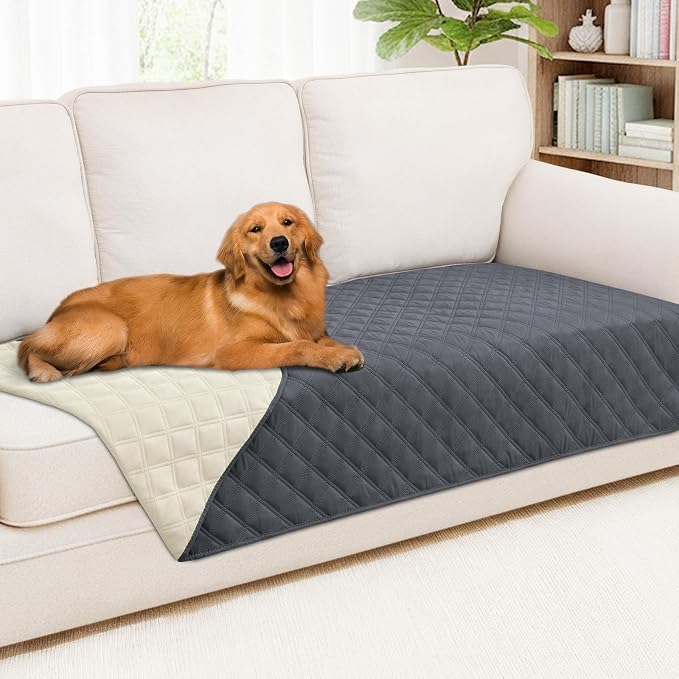 Smiry Waterproof Reversible Pet Couch Covers for Dogs | Pet Friendly, Soft Fabric, Washable Sofa Furniture Protector for Dogs Cat Kids, Checkered (40"x70", Dark Grey/Beige) by Smiry