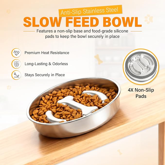 Slow Feeder Dog Bowl, Large Capacity 3-Cup 304 Stainless Steel Dog Food Bowl with Non-Slip Silicone Mat, Eco-Friendly, Slows Down Eating for Small, Medium & Large Dogs - Image 7