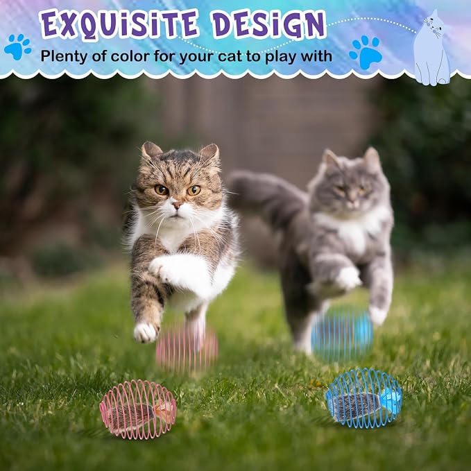 Jecery 5 Pcs Cat Toys Spring,Feathered Radish,Multicolor | Interactive Metal Cat Toy, Stretchable Rolling Ball, for Indoor Cats, Colorful Playful Coils, Kitten Pet Supplies - Image 4
